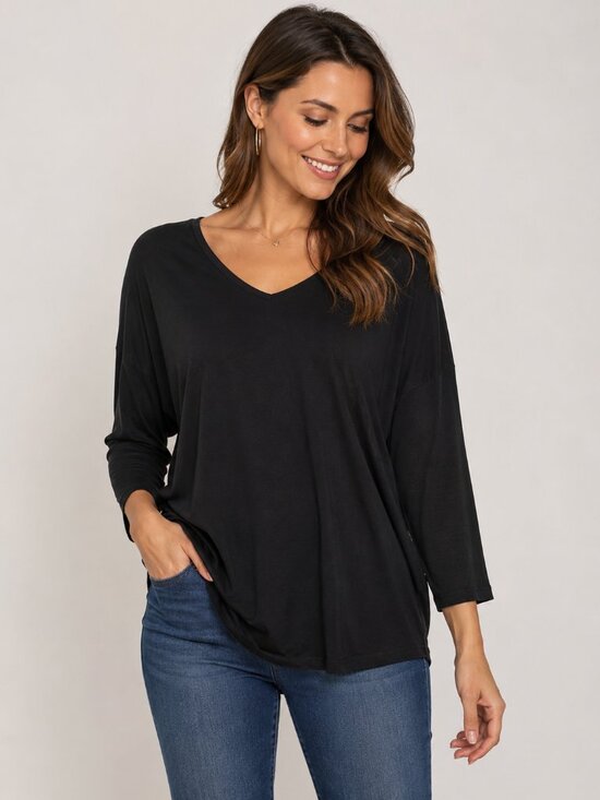 Tahari Tops - Tahari Black Modal Spandex V-Neck Dolman Sleeve Tunic Top Women’s M Soft
